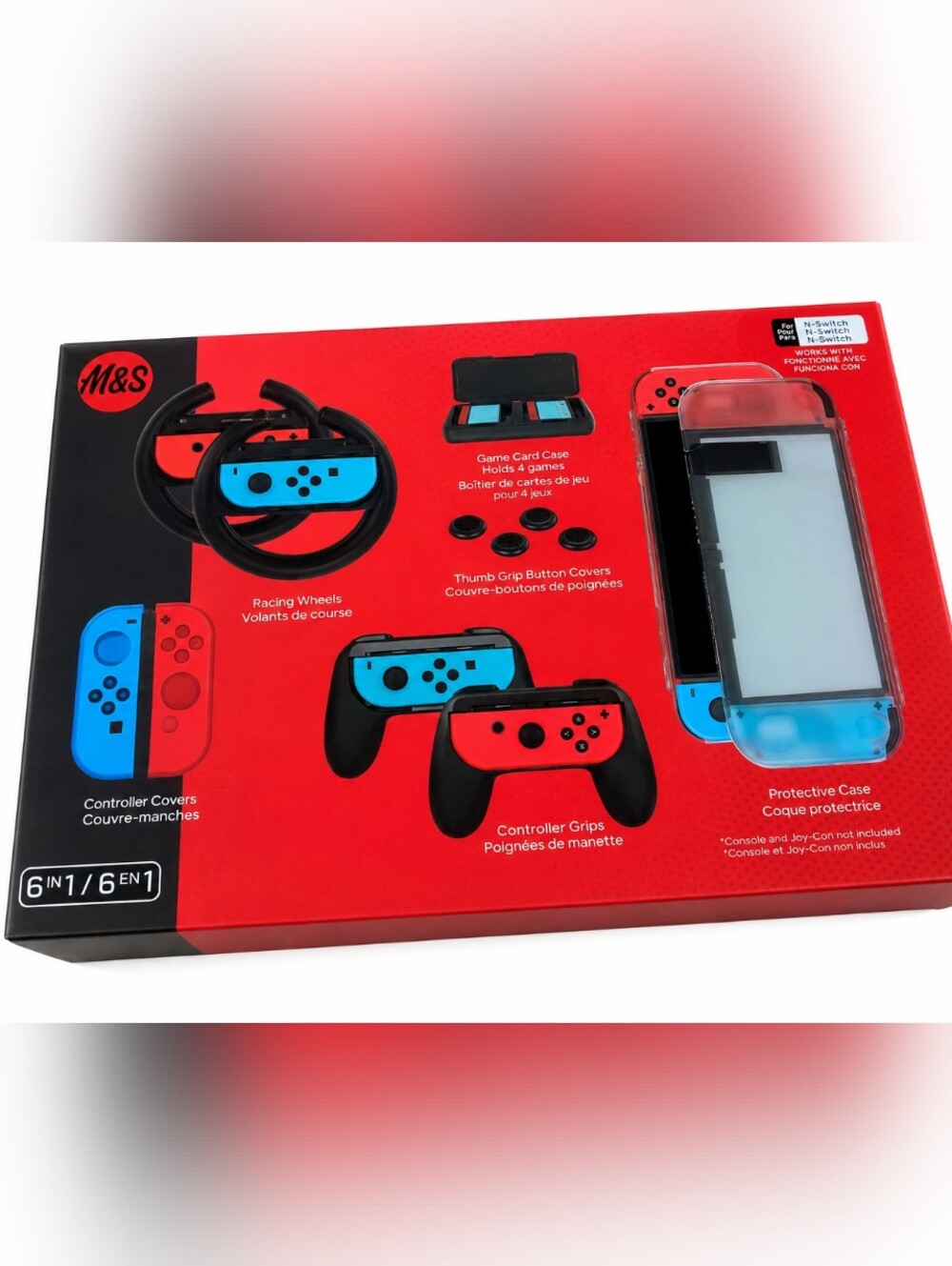 M&S 6-in-1 Nintendo Switch Accessory Kit Protective Case Controller Grips Wheel